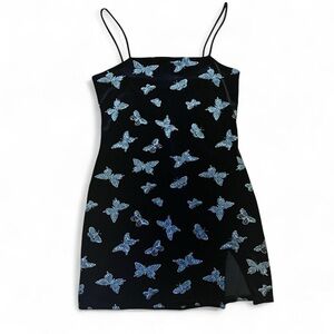 Vintage Forever 21 Black Mini Dress with Silver Butterfly Print